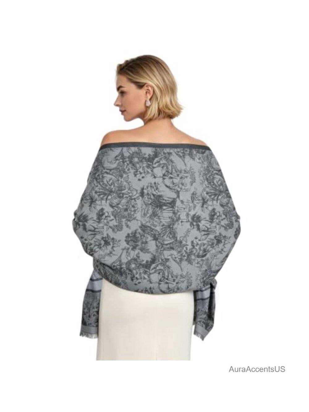 Women's Pashmina Shawl Wrap Vintage Floral Tencel Cotton Scarf Bridal Winter